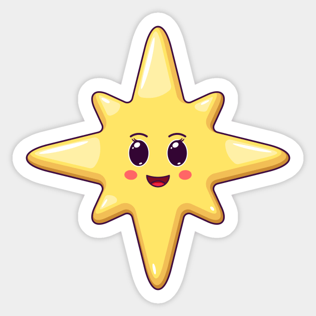 Cartoon Kawaii Christmas Star with Cheerful Face Sticker by DmitryMayer